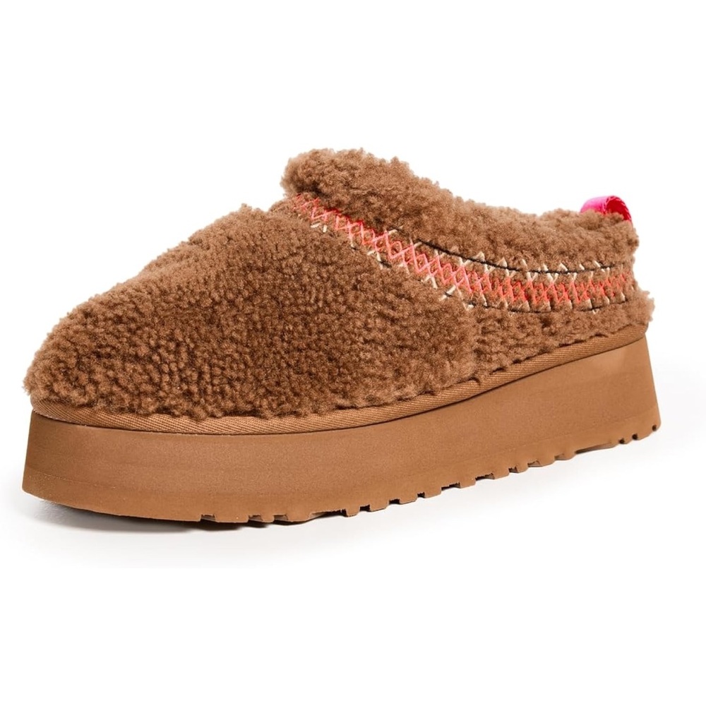 UGG Brown Shearling Slip-On Clog with Pink Accent